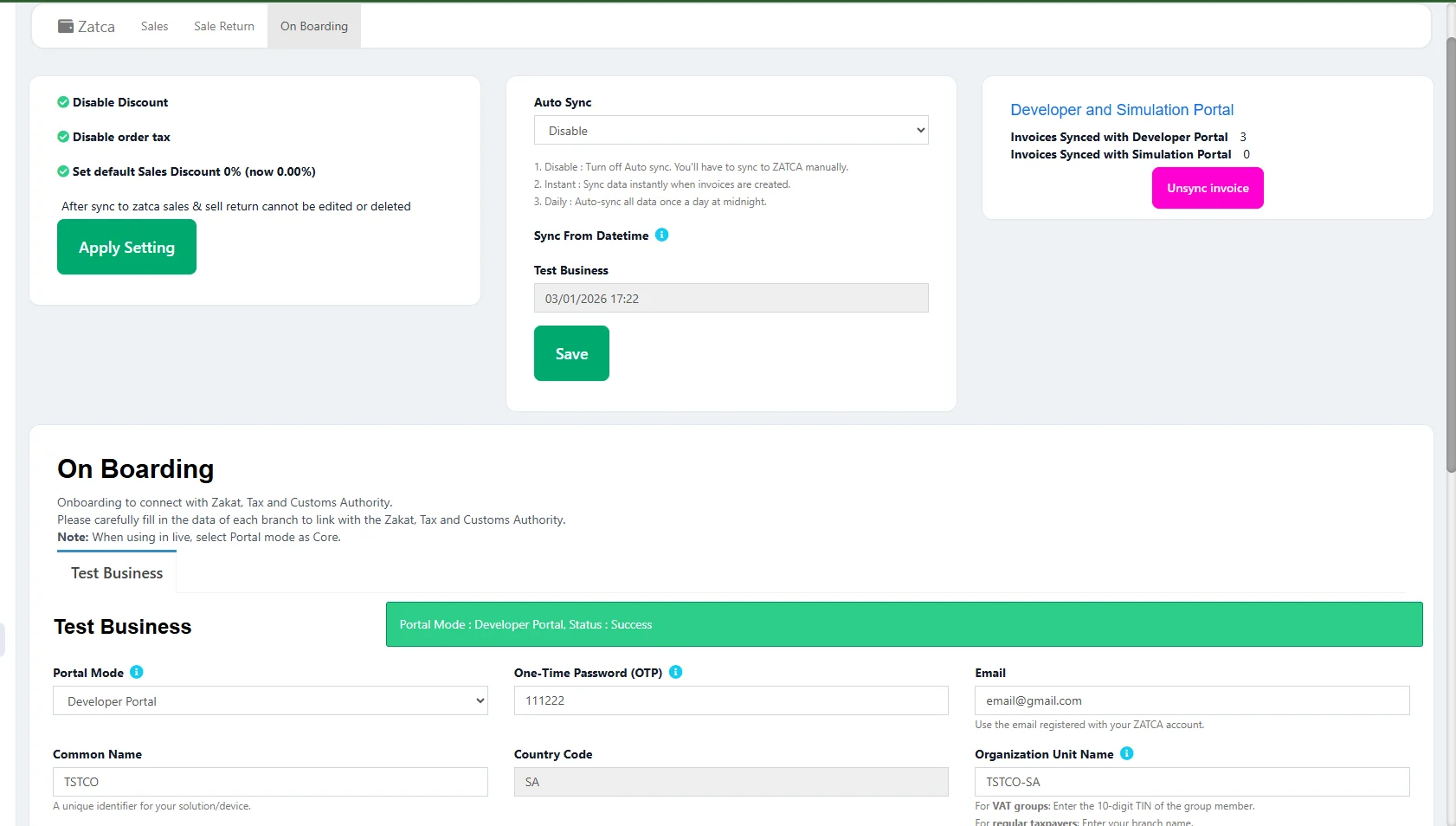 ZATCA Onboarding and Dashboard Setup